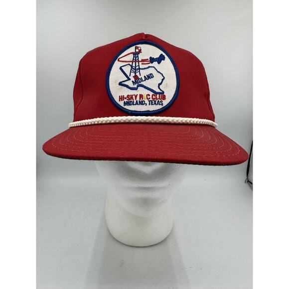 Vtg RC Club Trucker Hat Hi-Sky Plane Texas Strapback Rope Cap Patch Adult USA - Picture 1 of 9